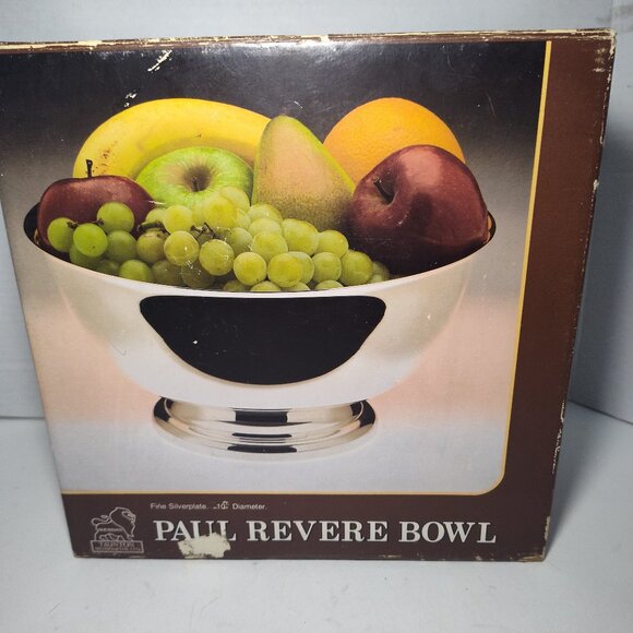 New Vintage 1980’s SHERIDAN SILVER PAUL REVERE BOWL 10” in Box Silver Plated - Picture 2 of 8